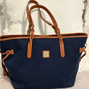 Dooney & Bourke Dark Blue and Tan Canvas Tote